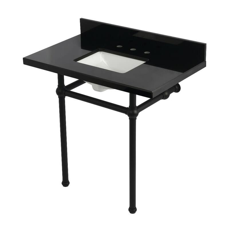 Kingston Brass KVPK36KBSQ-T-SET Templeton 36" Rectangular Brass, - Black Granite / Matte Black