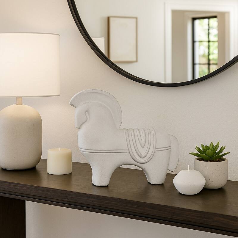 Pottery Horse Figurine Timeless Decorative Sculpture - 11" Ivory - 11.5" x 4" x 10.5"