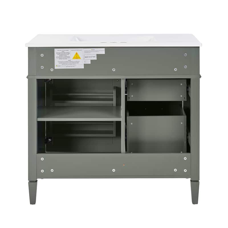 Modern 36" Freestanding Bathroom Vanity Cabinet Wood Frame with Ceramic Sink and Divided Drawers