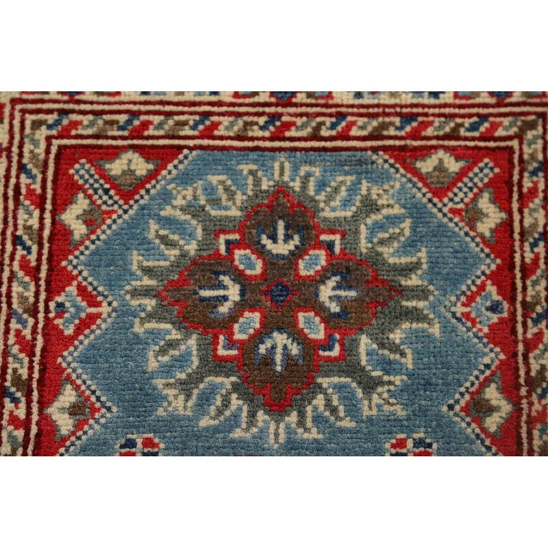 Blue Kazak Accent Rug Handmade Geometric Wool Carpet - 2'0" x 3'0"
