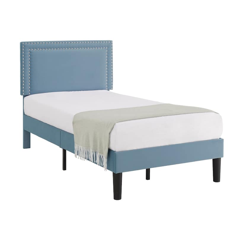 2 Pcs Upholstered Twin Size Platform Bed with Adjustable Headboard