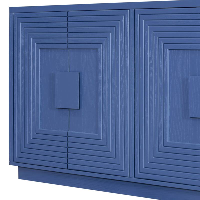 4 Door Classic Geometric Patterned Sideboard Cabinet with Adjustable Storage and Cable Management for Versatile Home Use