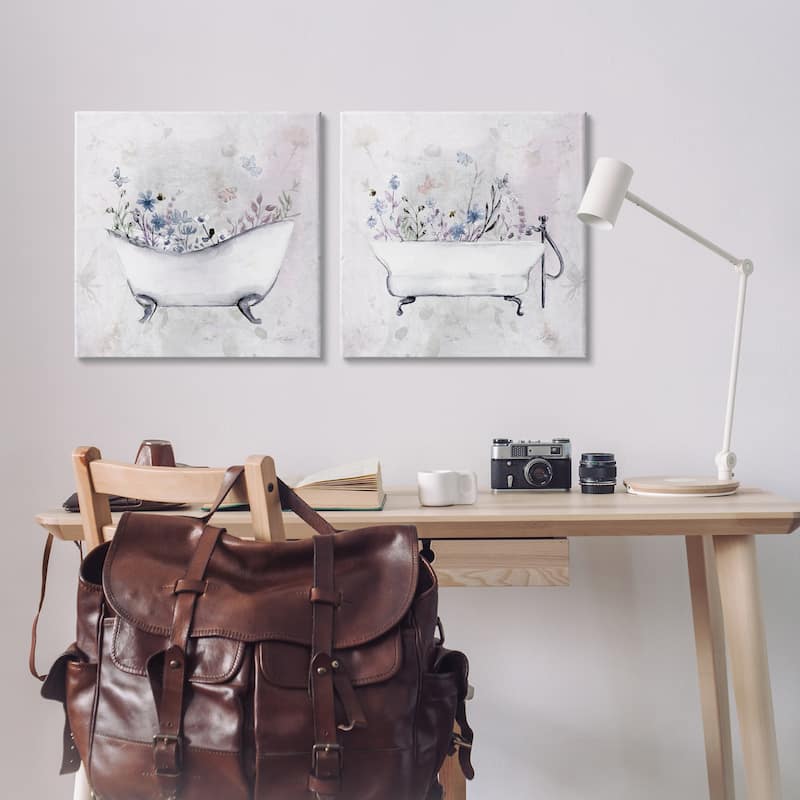 Stupell Antique Tubs with Botanics Canvas Wall Art Design By Stella Chang (Set of 2)