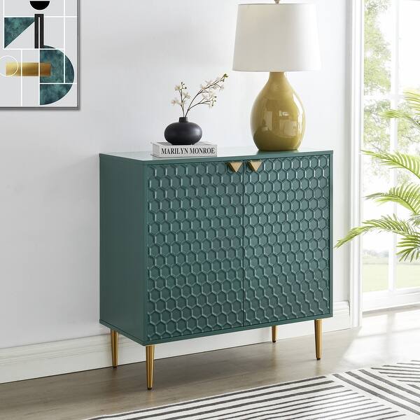 slide 2 of 12, GZMR Hexagonal Pattern 2-door Storage Cabinet Buffet Cabinet Sideboard Green