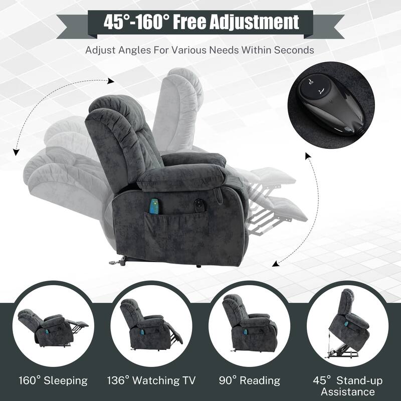 Lift Recliner Chair for Elderly with Massage & Heat with Side Pockets
