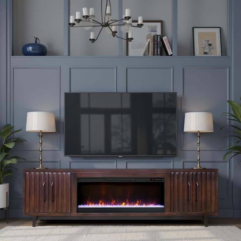 Bridgevine Home Radiance 94 inch Fireplace TV Stand for TVs up to 100 inches - Rosewood