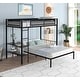 preview thumbnail 1 of 15, Applied Metal Twin over Full Bunk with Sturdy Shelves & Grid Panel, Noise-free Wood Slats with Comfortable Textilene Guardrail Black