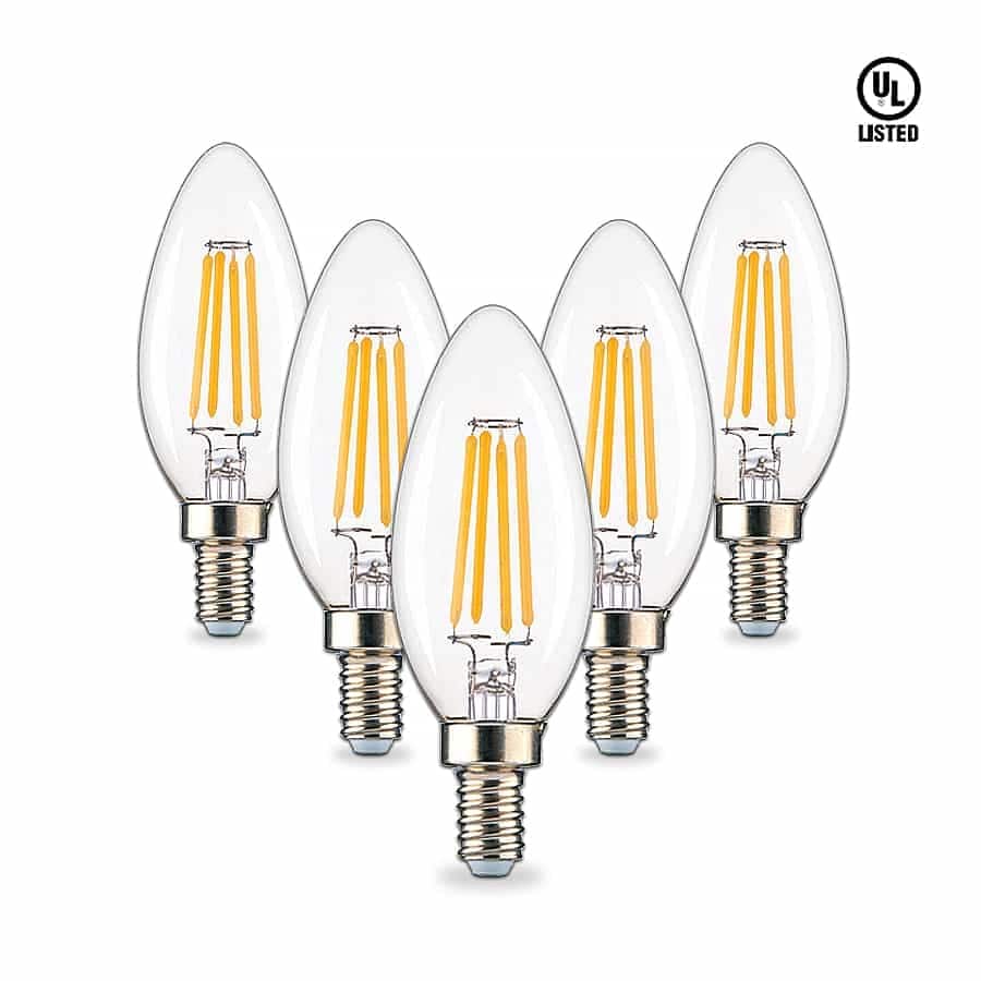 Acroma 4 Watt (40 Watt Equivalent), C11 LED, Dimmable Light Bulb, Warm White ( 2700K) E12/Candelabra Base (Set of 12)-UL - Clear