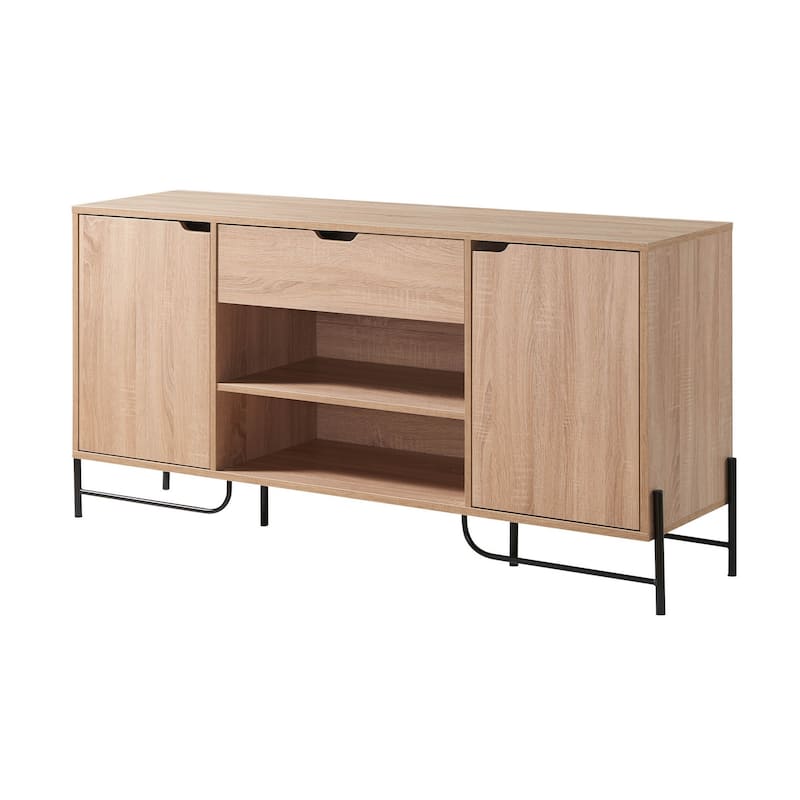 Bery 62 Inch TV Media Entertainment Console, 2 Cabinets, 1 Drawer, Brown