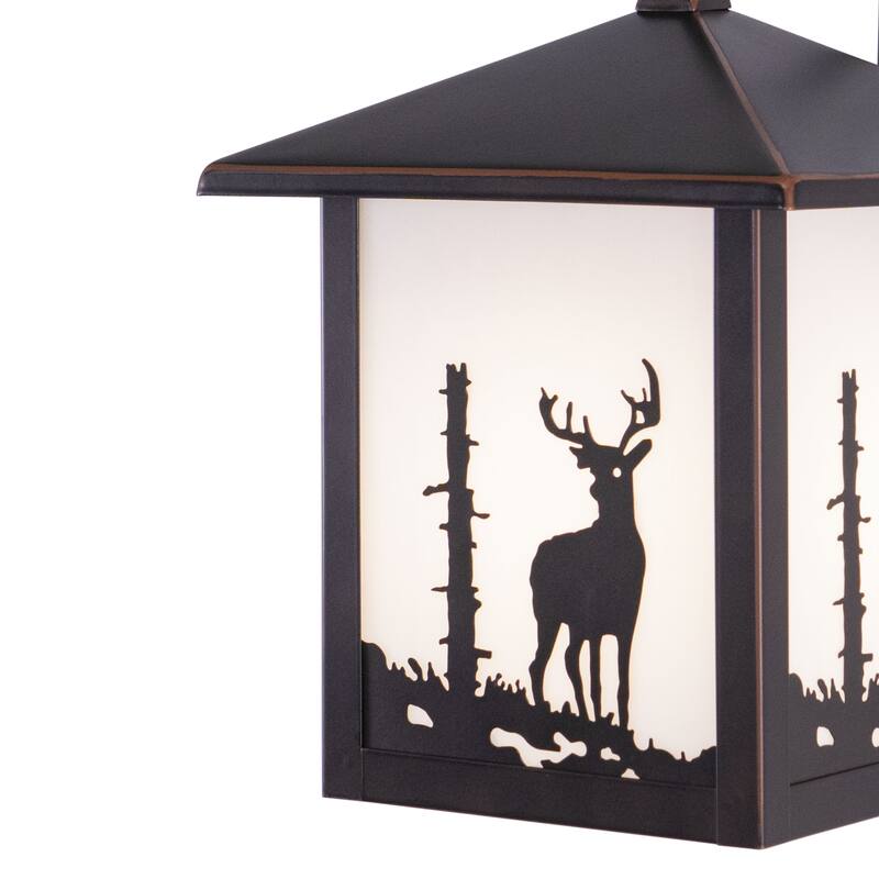 Bryce 1 Light Bronze Rustic Deer Tree Outdoor Wall Lantern White Glass - 8-in W x 12.5-in H x 9-in D