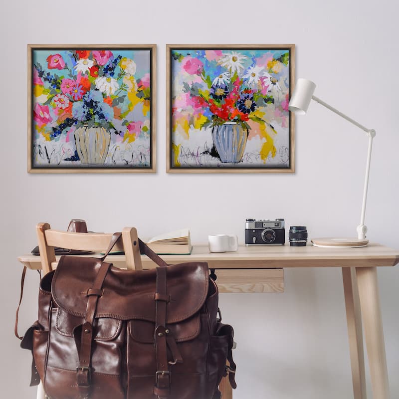 Stupell Vibrant Flower Vase Collection Framed Floater Canvas Wall Art Design By Joan Curtis (Set of 2)