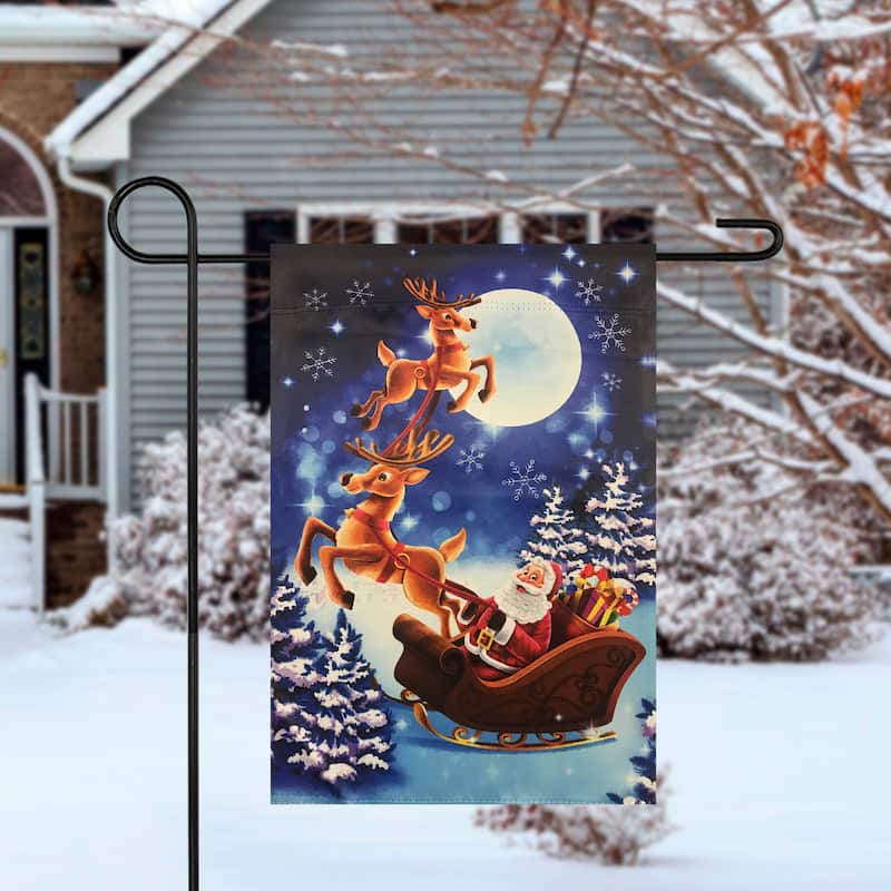 Sleigh-Riding Santa Christmas Outdoor Garden Flag - 18" x 12.5"