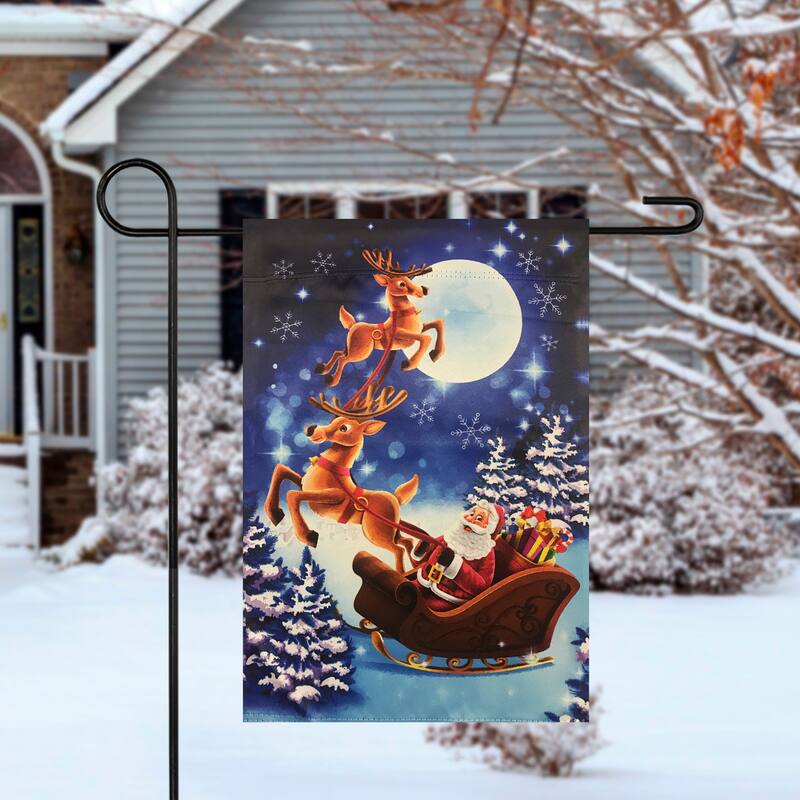 Sleigh-Riding Santa Christmas Outdoor Garden Flag - 18" x 12.5" - 18" x 12.5"