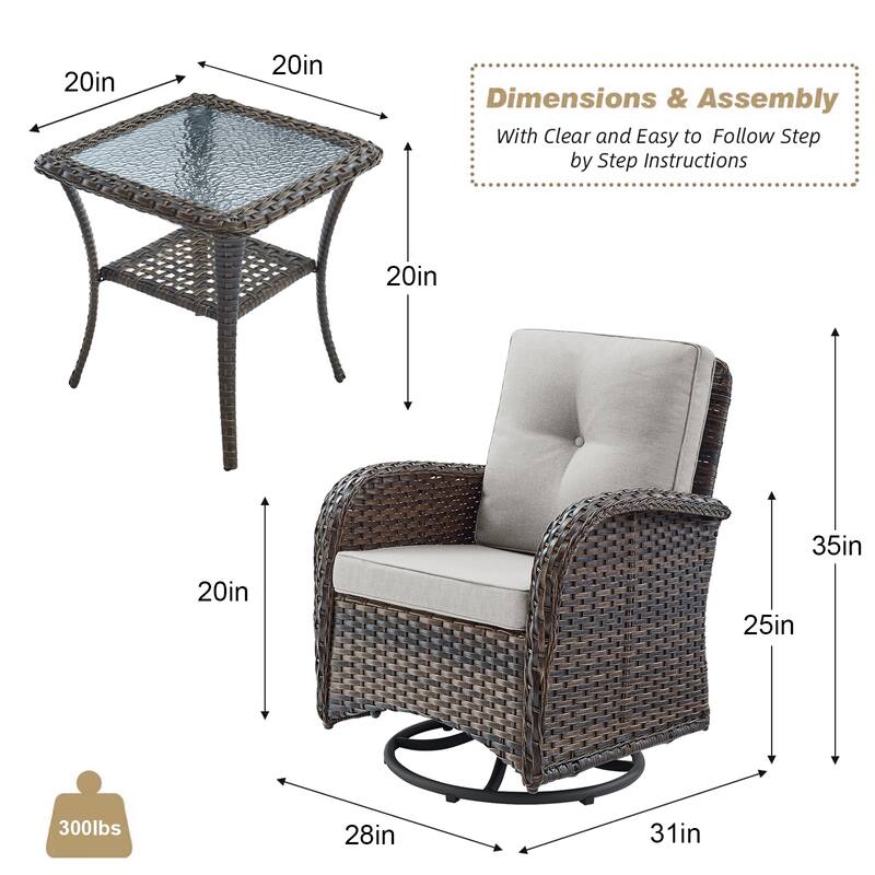 Pocassy Patio Swivel Rocker Chairs with Side Table