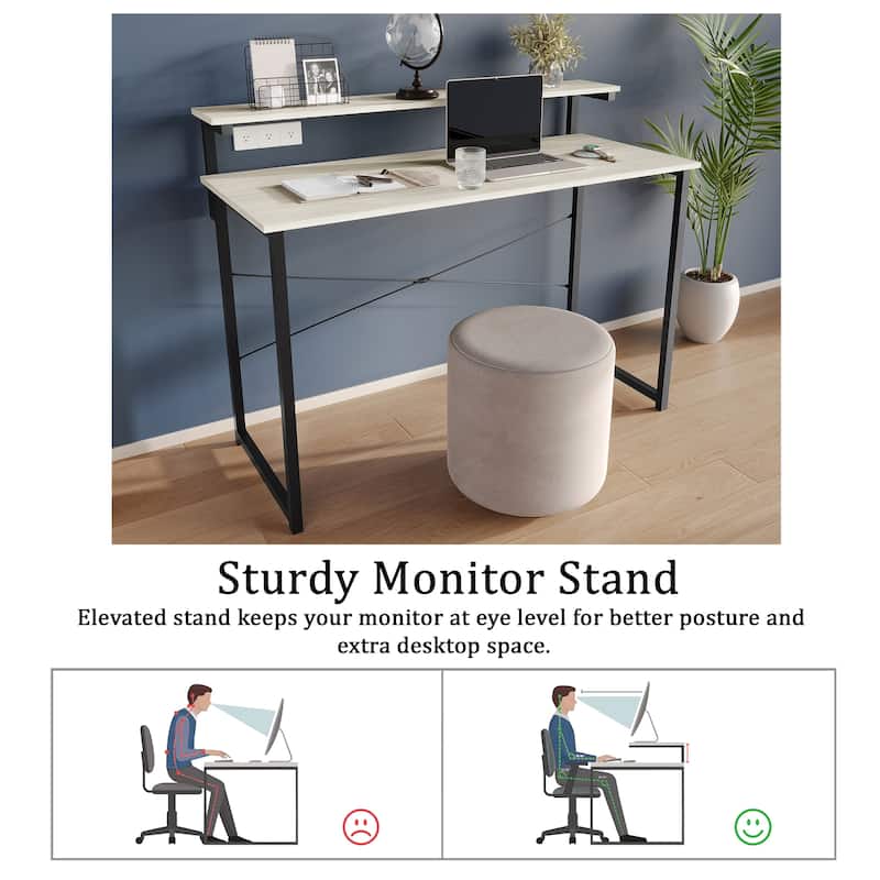 CraftPorch Minimalist 47-Inch Metal Computer Desk With Shelf