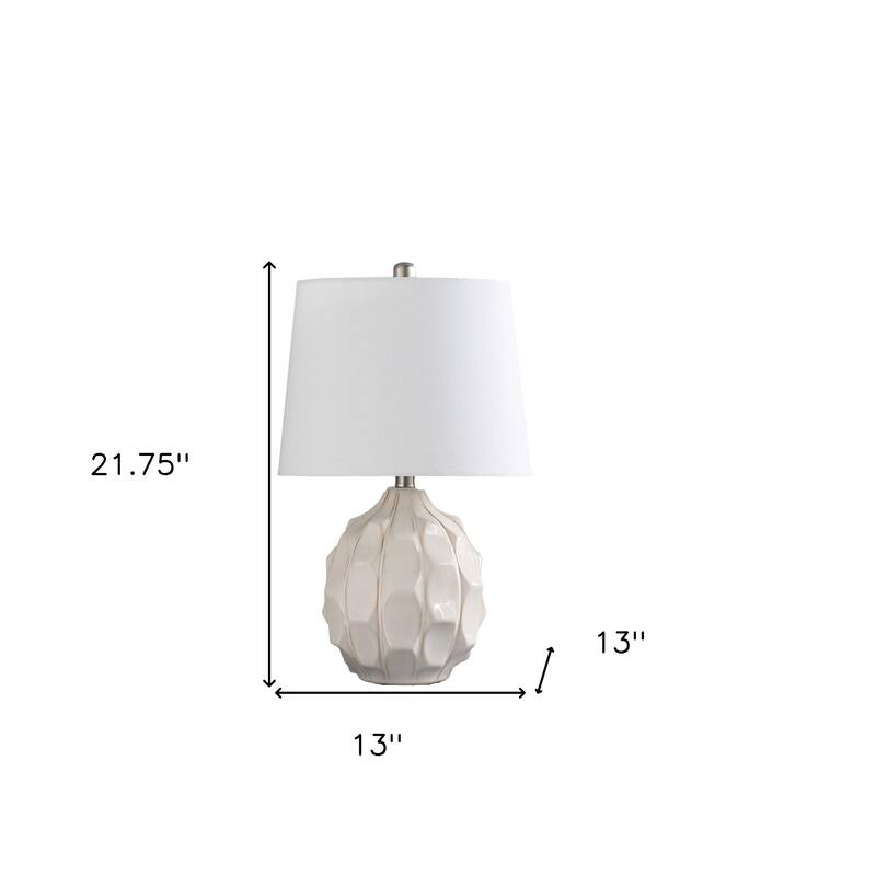 HomeRoots Cream Ceramic Faceted Table Lamp With Off White Drum Shade - 13