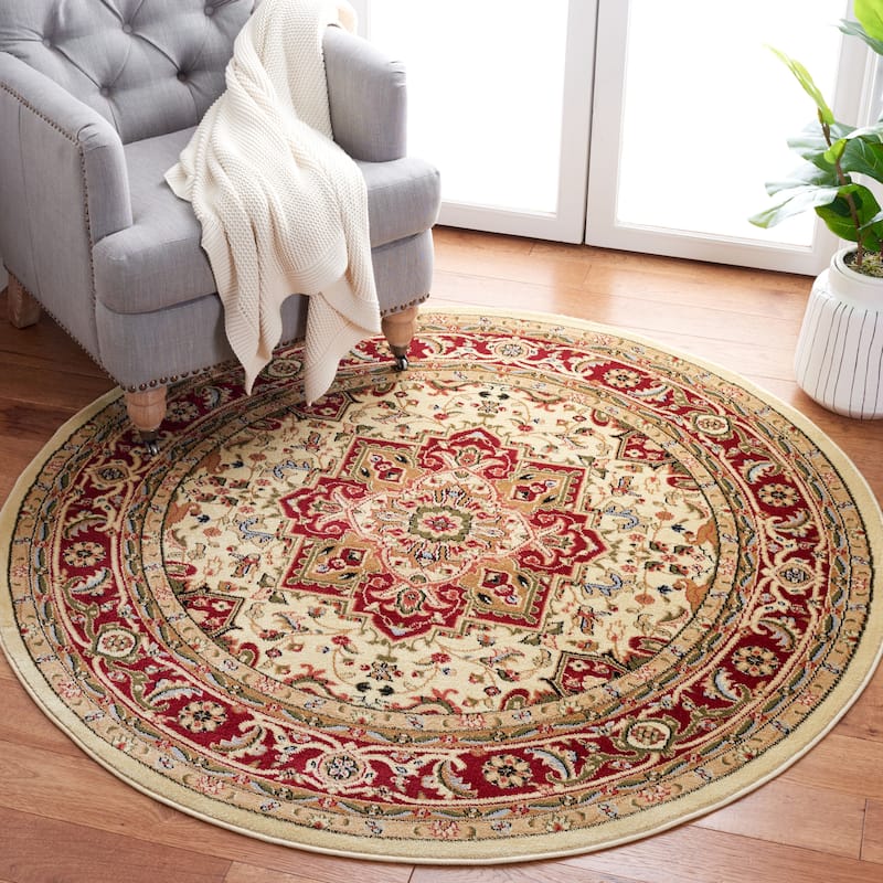 SAFAVIEH Lyndhurst Feryal Traditional Oriental Medallion Rug - 5'3" Round - Ivory/Red - Round