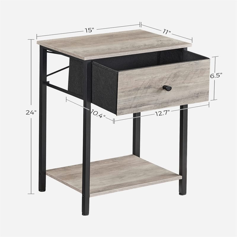 Nightstand, Side Table with Fabric Drawer