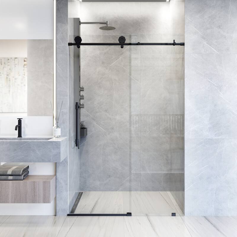 Vigo VG60226076 Elan Hart 76" High x 60" Wide Sliding Frameless Shower - Matte Black