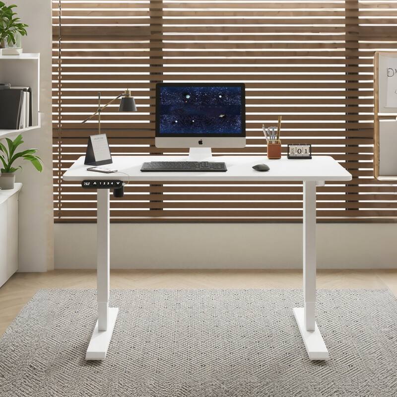 Anmytek 55 Inch White Double Beam Electric Height Adjustable Standing Desk for Home Office