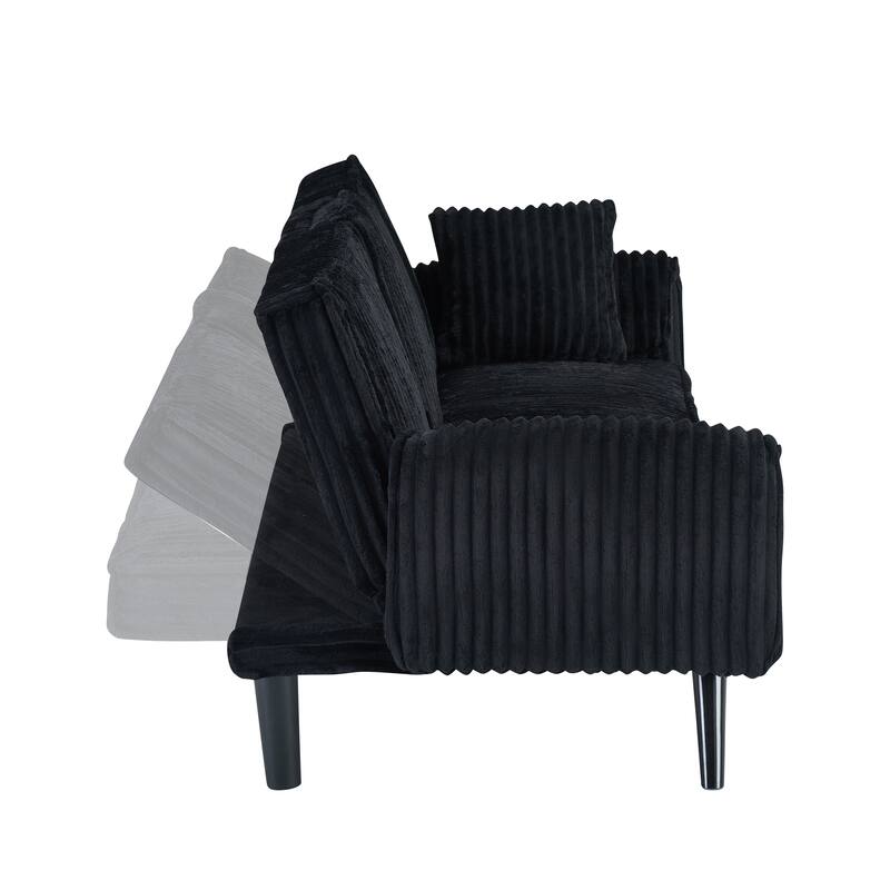 Black Corduroy Sofa for Living Room and Bedroom with Adjustable Backrest and Cup Holder