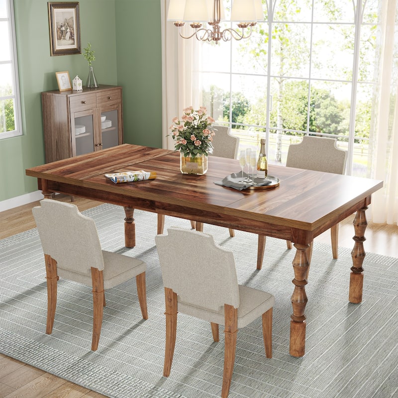 62 Inch Farmhouse Dining Table for 4-6 People, Rectangle Kitchen Dinner Table