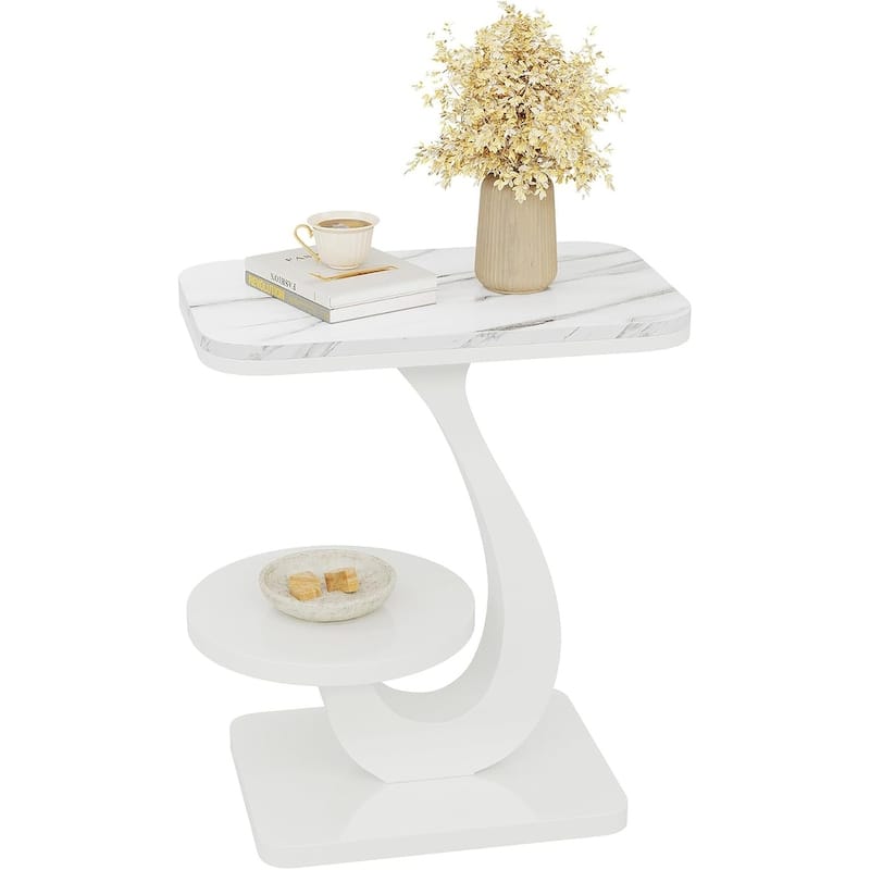 C-Shaped End Table for Living Room, 2-Tier Small Modern Couch Side Table - 19.68" L x 11.81" W x 23.62" H