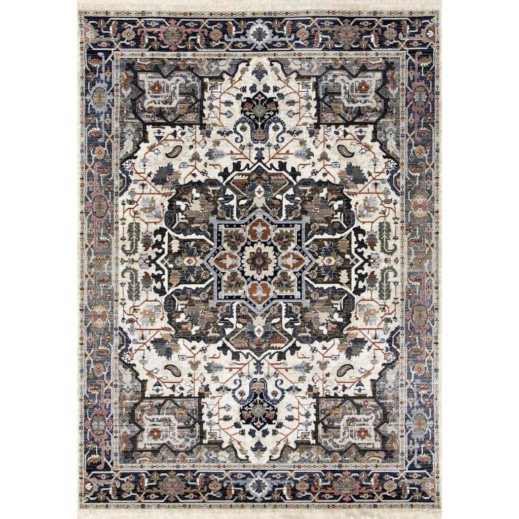 Santiago Collection - Cream Grey Rust Tranditional Tassled Area Rug, 5'3" x 7'10"