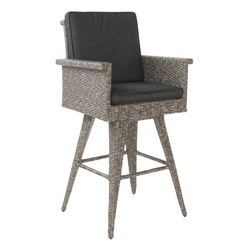 Patio Wicker Bar Stool, Counter Stool with Water Resistant Cushions and Trumpet Legs Outdoor Bar Chair, High Back Bar Stool
