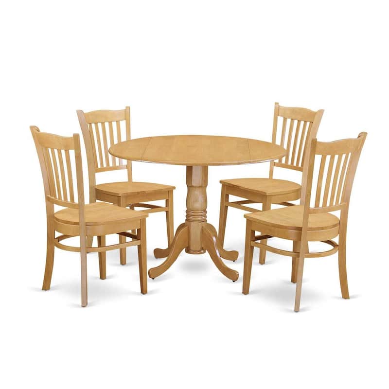 HomeStock 5-Pc Round Natural Oak Finish Solid Wood Top Dining table with 4 Chairs