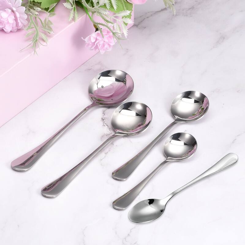 6Pcs 5" Stainless Steel Soup Spoon Tea Spoons Dinner Spoons Silver