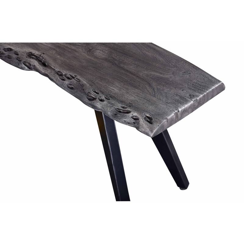 Salz 70 Inch Modern Dining Table, Acacia Wood, Live Edge, Gray, Black