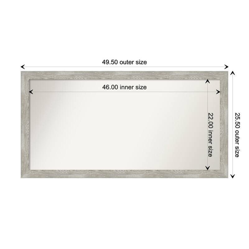 Dove Greywash Narrow Framed Non-Beveled Custom Wall Mirror, Bathroom Vanity Mirror - Outer Size: 49.5 x 25.5