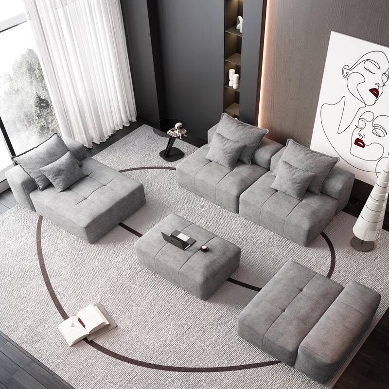 Modern 6 PCS DIY Combination Tufted Modular Sofa with 6 Pillows