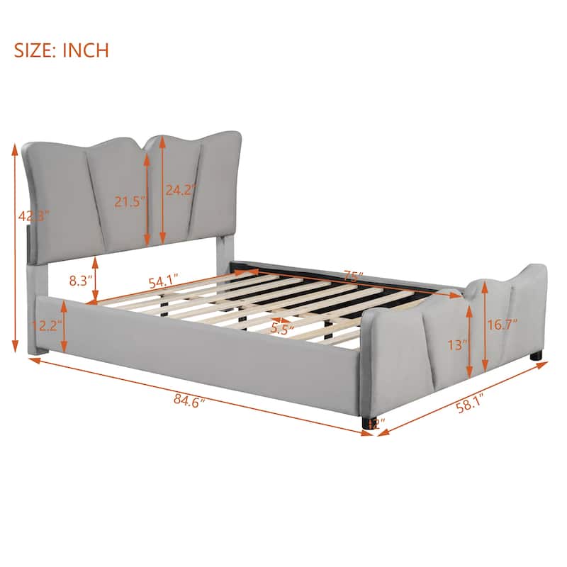 Full Size Upholstered Platform Bed Velvet