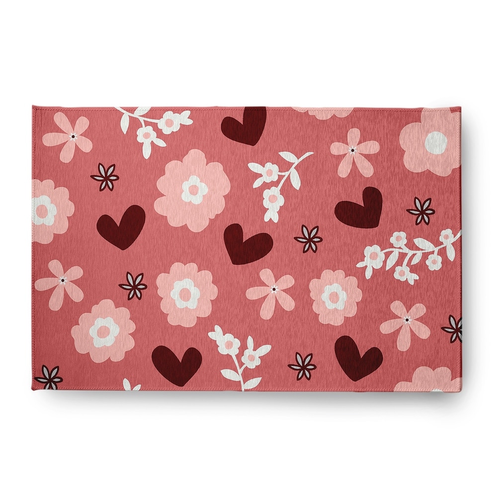 Flowery Love Valentines Chenille Indoor/Outdoor Rug