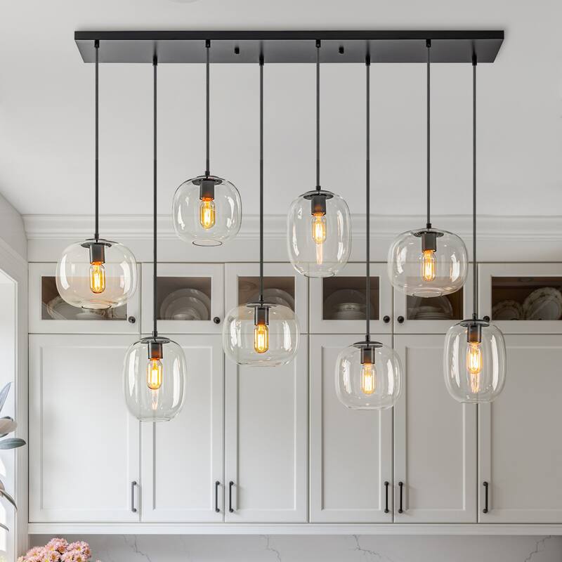 8-Light Linear Chandelier Modern Kitchen Island Light - Black