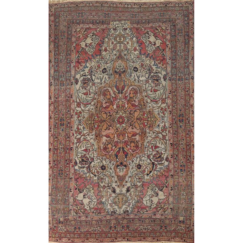 Hand Knotted Oriental 100% Wool Carpet Traditional Floral Beige & Ivories Kerman Area Rug - 12' 1'' X 6' 5''
