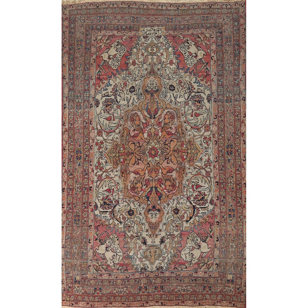 Hand Knotted Oriental 100% Wool Carpet Traditional Floral Beige & Ivories Kerman Area Rug - 12' 1'' X 6' 5''