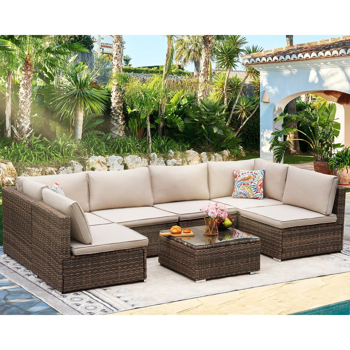 7 piece rattan sectional top