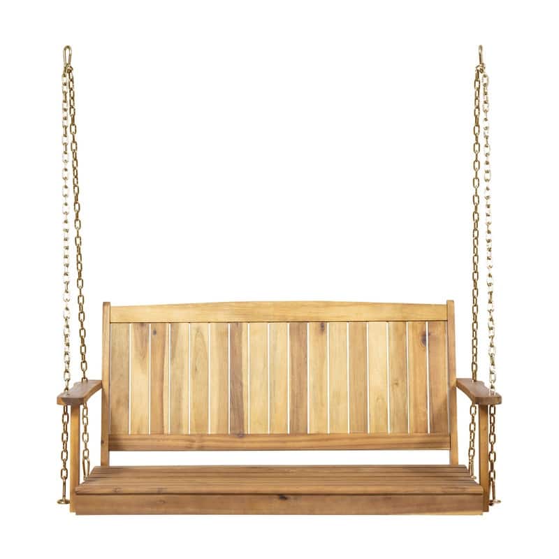 Black porch swing chair is equipped with a chain and an outdoor swing ...
