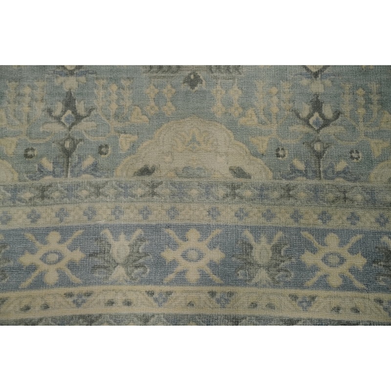 Hand-knotted Transitional Silk Carpet Blue Oushak Rug Geometric Oriental Area Rug - 7' 11'' X 5' 6''
