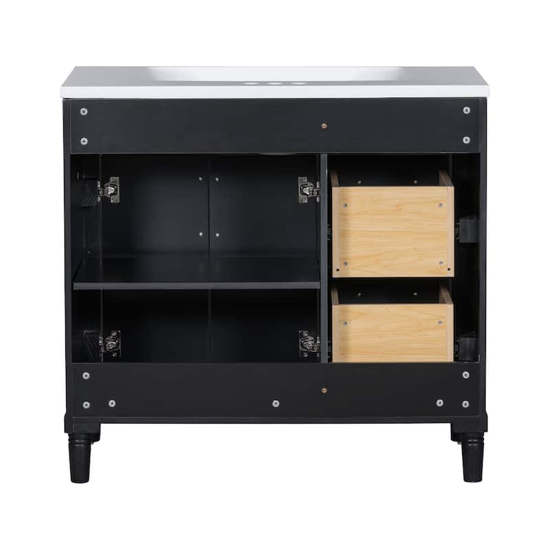 36''Bathroom Vanity With Sink,Freestanding Storage Cabinet With 2 Drawers,Solid Wood Frame Vanity Set,Height Adjustable Shelf