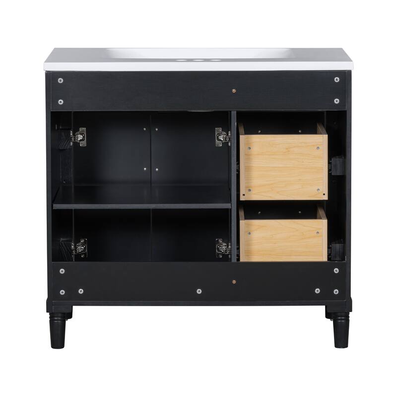 Bathroom Vanity with Top Resin Sink, Bathroom Storage Cabinet with Adjustable Shelf, Vanity Set with Tip-out Drawer