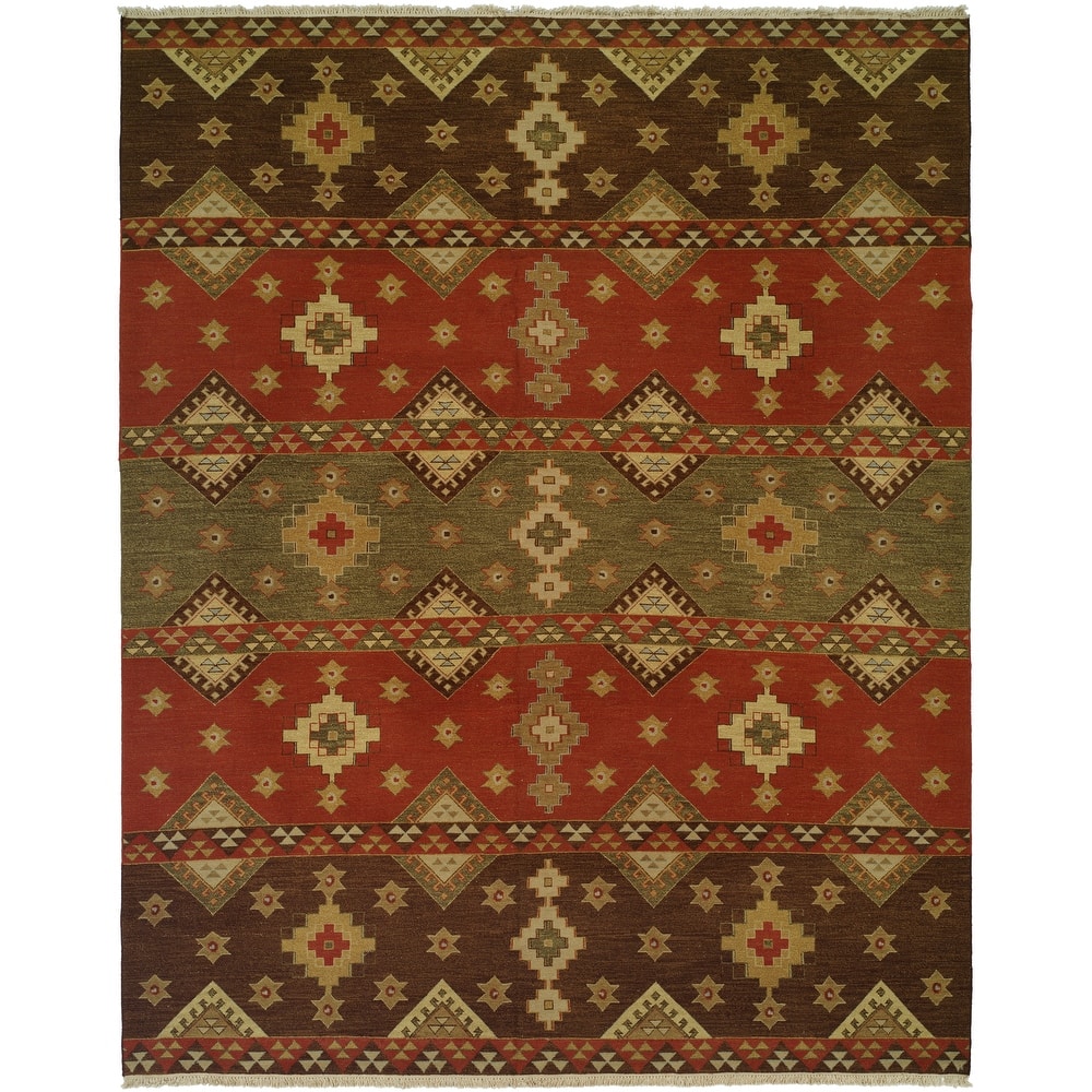 Traditional Multi-Colored Flatweave Wool Area Rug