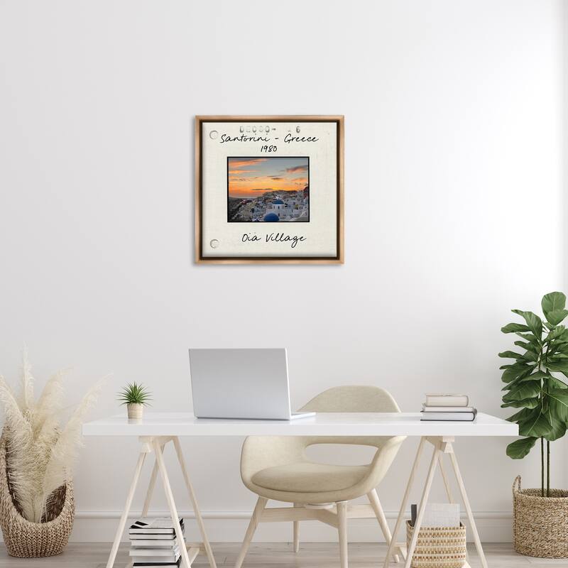 Stupell Greece Travel City View Framed Floater Canvas Wall Art Design By Val Rhodes