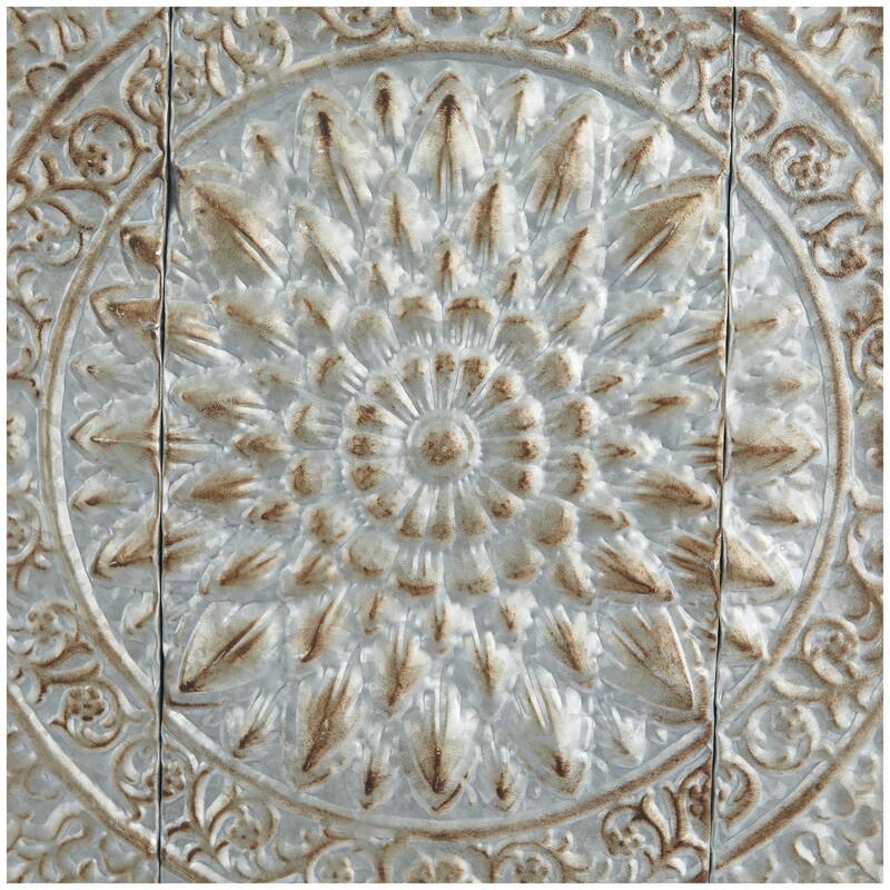 Metal Floral Embossed Mandala Scroll Home Wall Decor with White Wood Frame - Blue or Brown - Roche River Decor