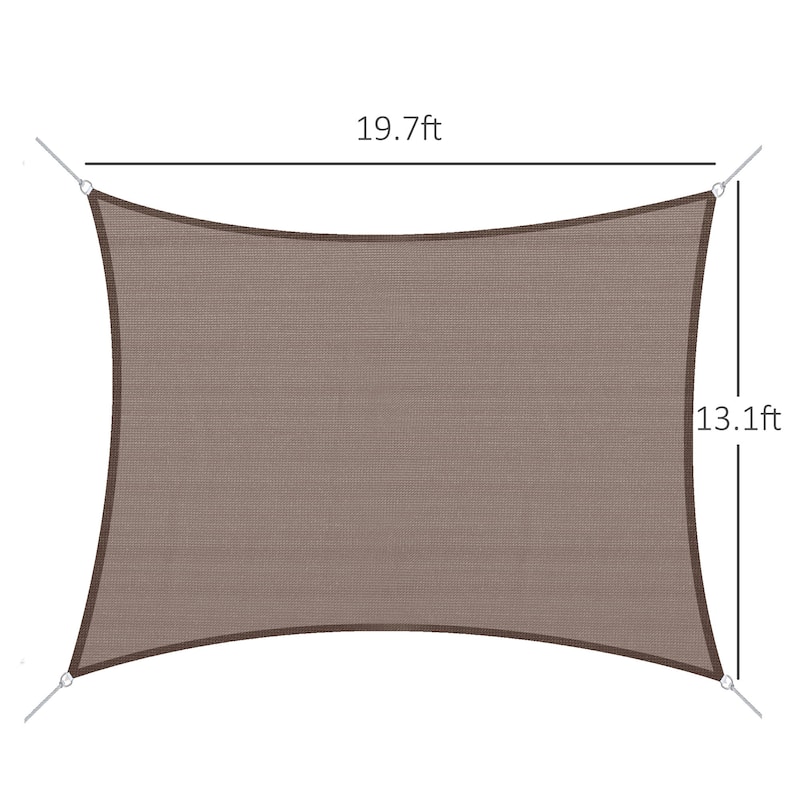 Outsunny 20' x 13' Rectangle Outdoor Patio Sun Shade Sail Canopy with D-Rings and Nylon Rope Included - Brown - 20' x 13'