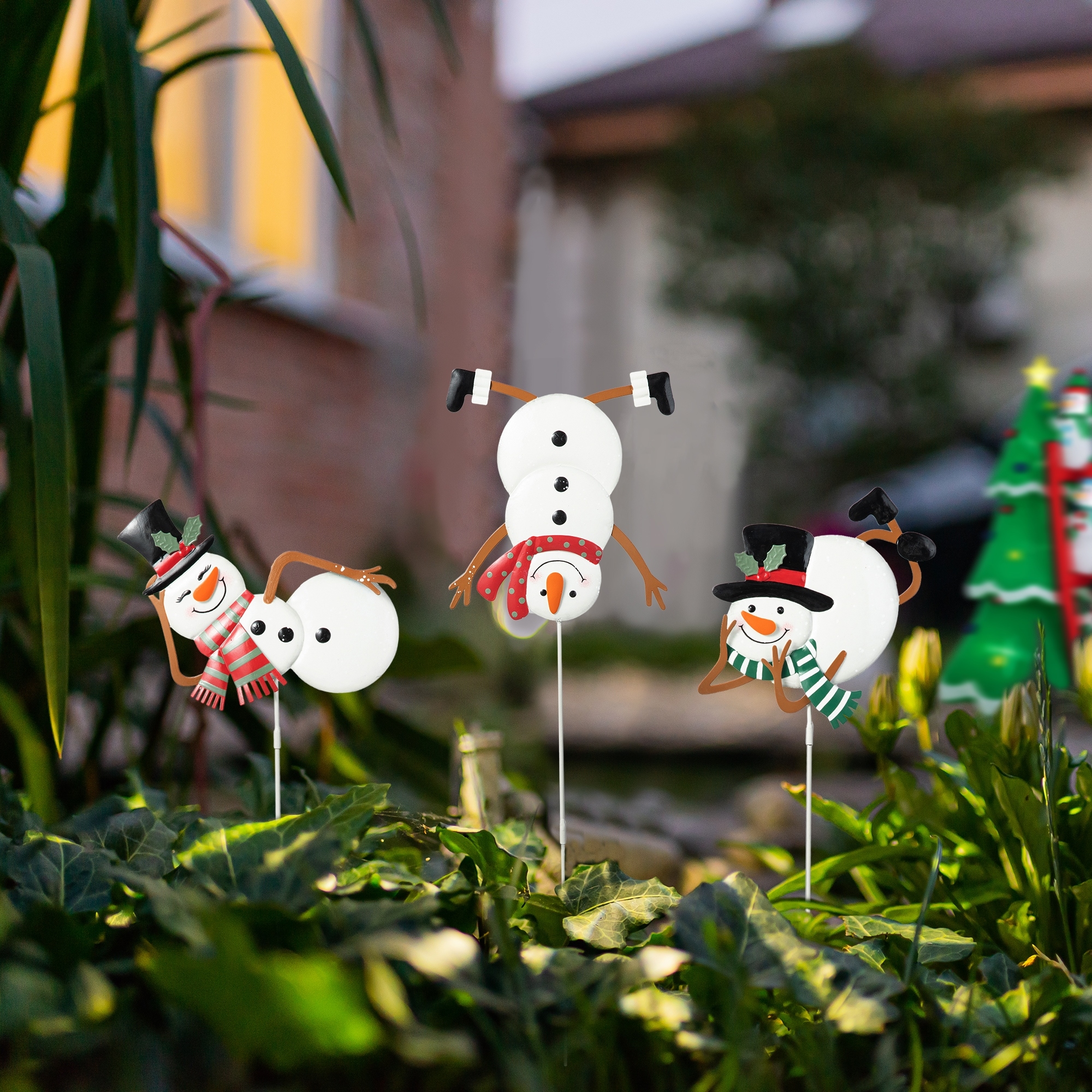Glitzhome Christmas Snowman Gauge Yard Stake Wall Decor