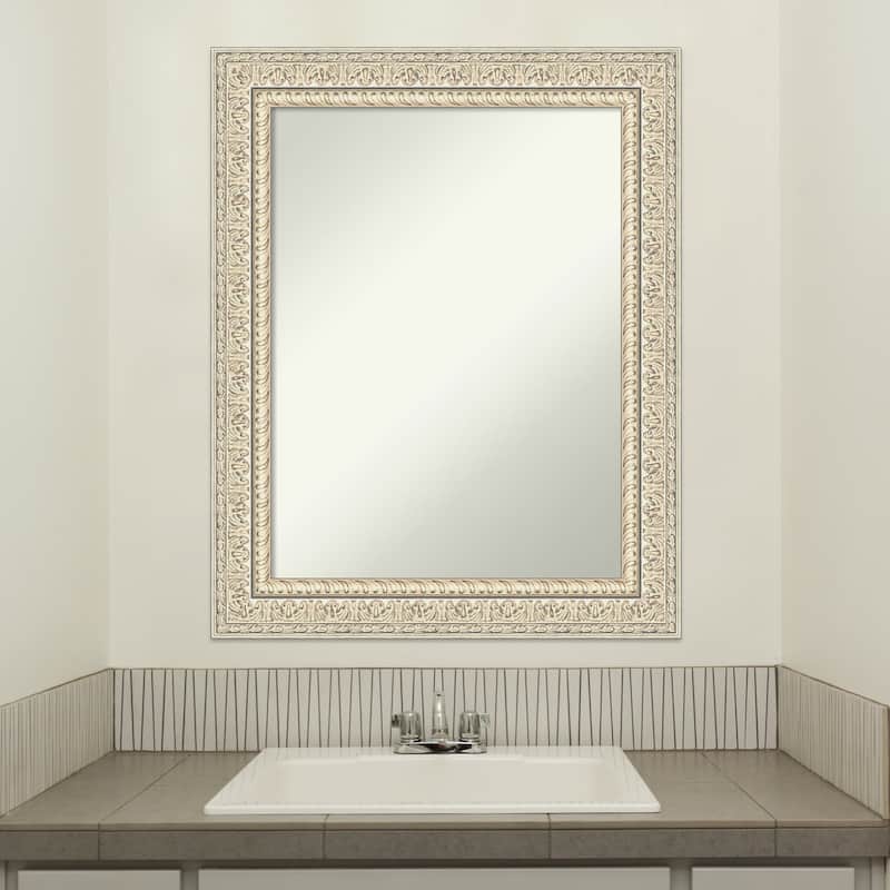 Non-Beveled Wood Bathroom Wall Mirror - Fair Baroque Cream Frame